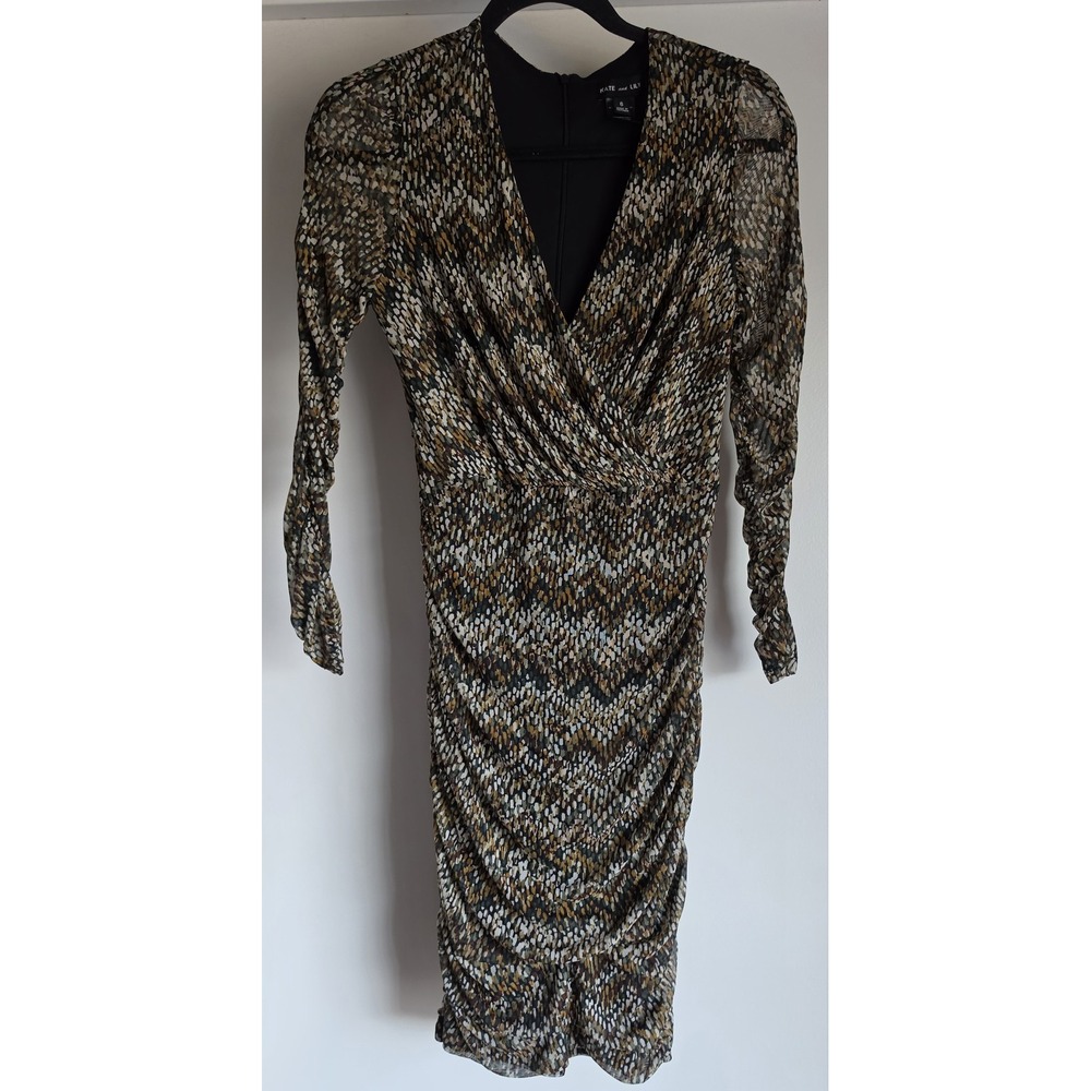 Kate and Lily Midi Dress Size 6 Animal Print V-Neck Long Sleeve Multicolor Gown